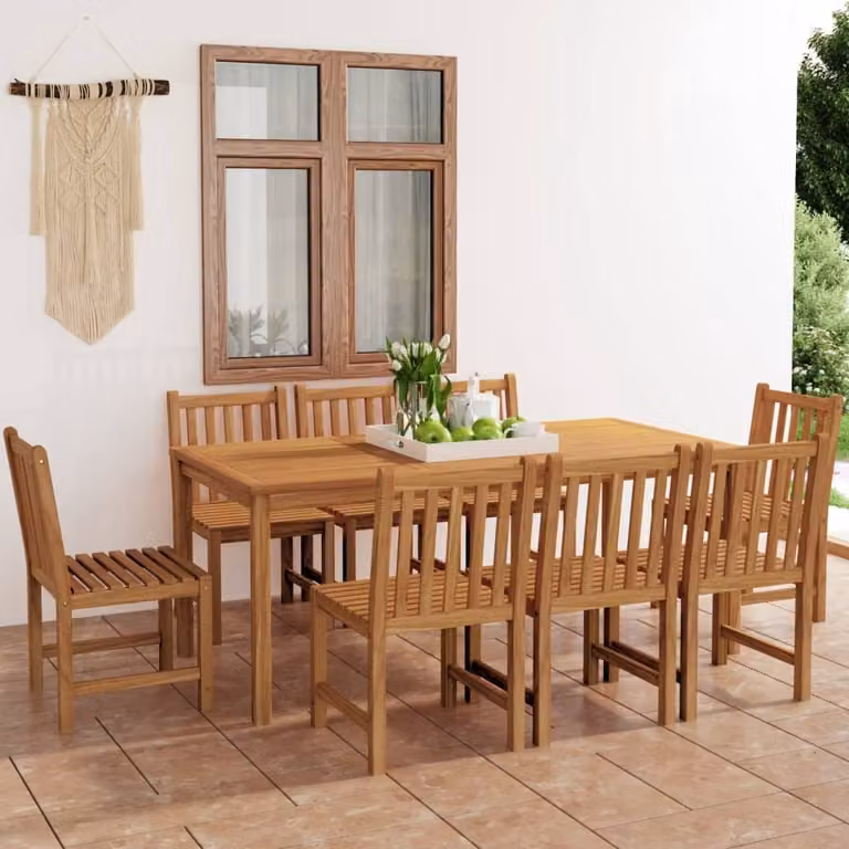 The Living Store 9 pezzi. Set da pranzo da giardino in legno massiccio teak