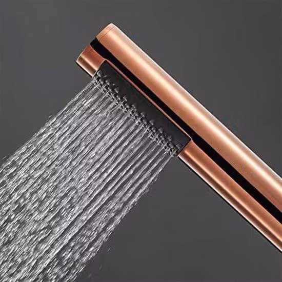 Soffione rotondo rosa, doccia a parete con soffione in ottone e asta di 149 cm in acciaio inossidabile.