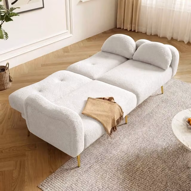 Divano letto a 2 posti con schienale reclinabile in 3 posizioni e 2 cuscini in tessuto misto lana bianco 155 × 85,5 cm