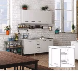 Kit Pensile da Cucina con Scolapiatti e 2 Ante Azur Line Bianco Lucido L 80 x P 32 x H 72 cm