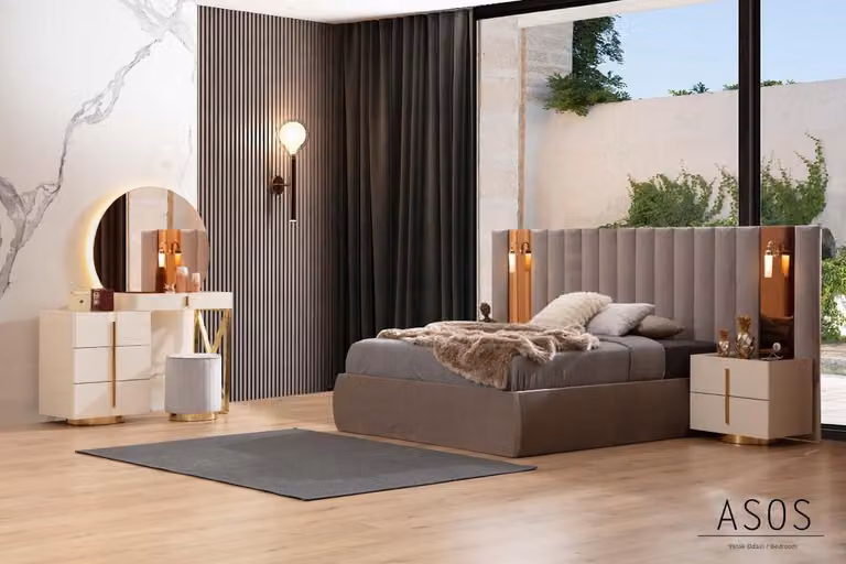 Stilvolles Schlafzimmer Set Designer Schminktisch Holz 2x Nachttische