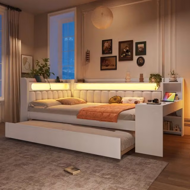 Letto imbottito 140x200 - Xylo - Bianco, LED, USB