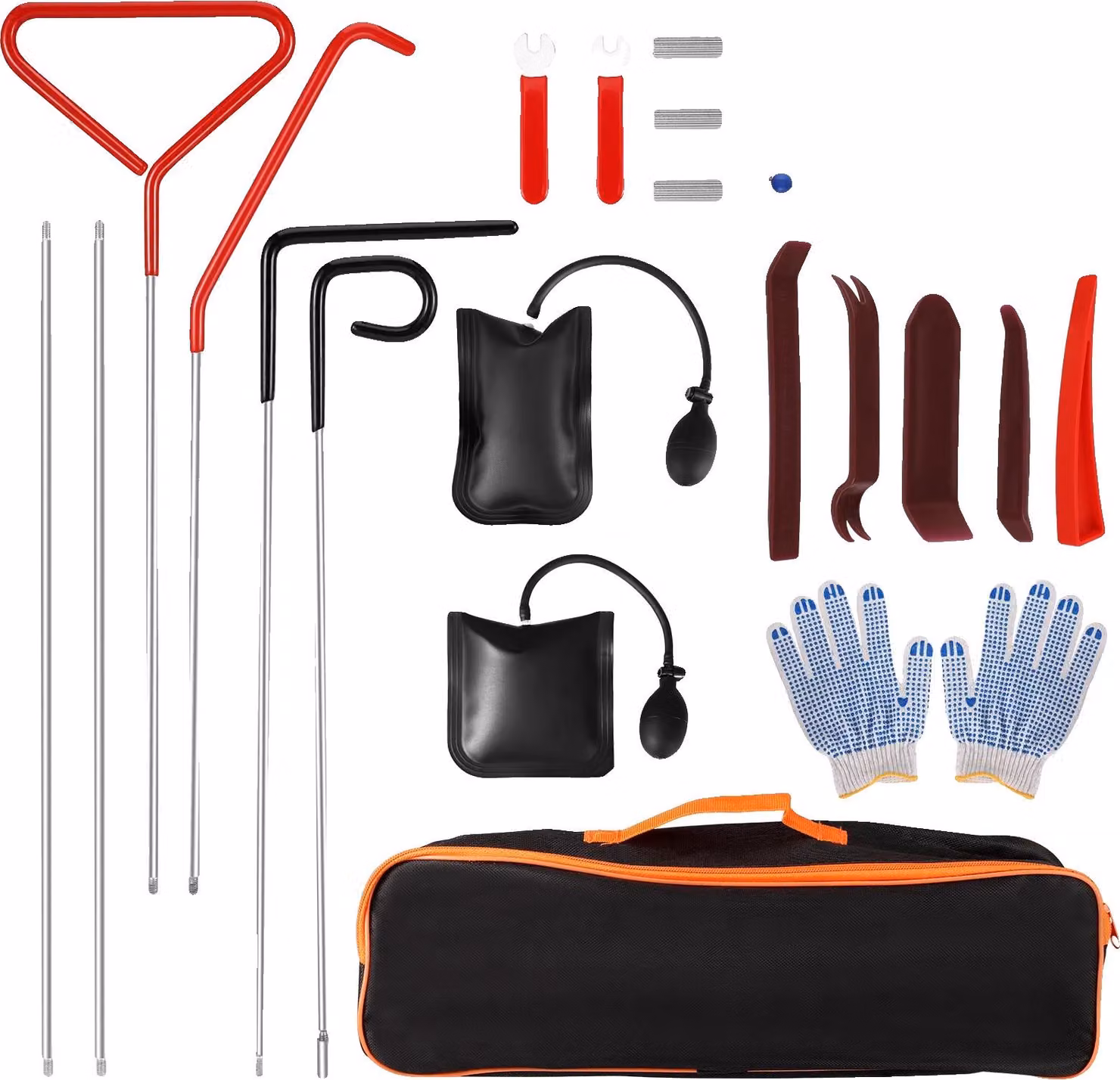 Set di utensili per automobili, 21 pezzi, con pompa ad aria, arancione