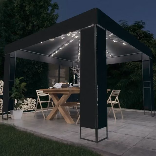Gazebo Videx con Tetto Doppio e Stringa di Luci LED Antracite L/P: 300 x 300 cm – 1
