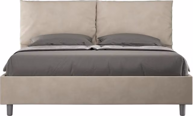 BS COM Letto matrimoniale senza rete imbottito 160x200 microfibra sabbia