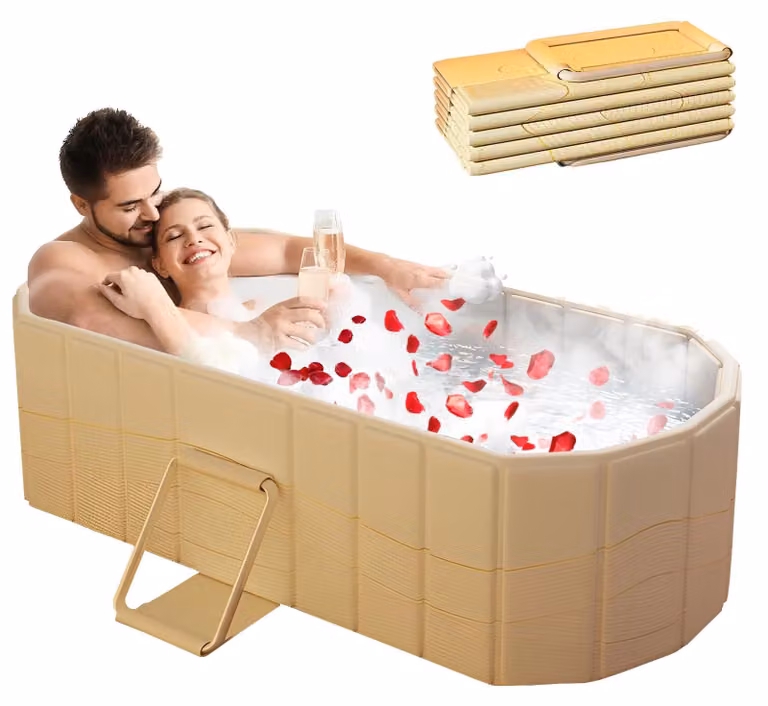 Vaschetta da bagno pieghevole per adulti - 150x55x50 cm, beige - Portatile, con funzione di vasca per il ghiaccio