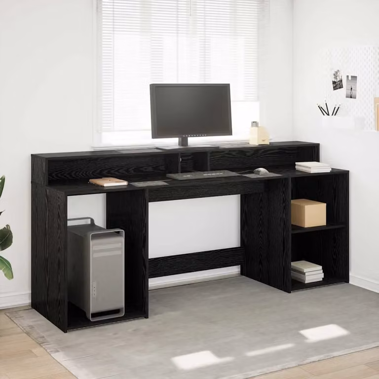 Scrivania da computer moderna vidaXL in rovere e nero, L 200 x P 55 x H 91 cm, in legno MDF laminato