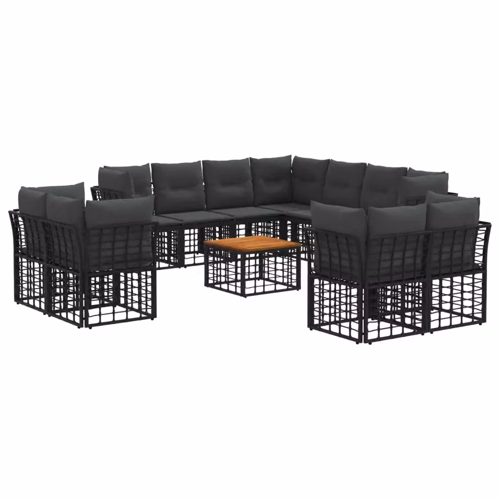 Set di divani da esterno a forma di L con tavolino da caffè vidaXL, nero e grigio, con cuscini inclusi e coperture rimovibili – 2