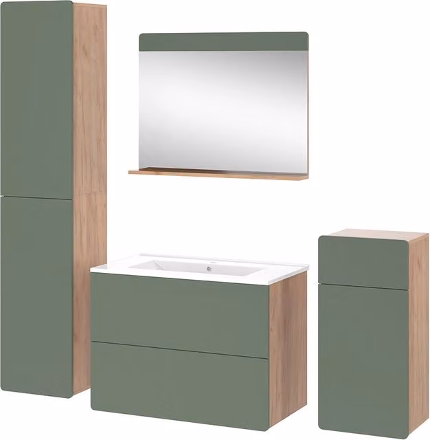 Set di mobili da bagno Izan Rovere dorato/Verde 5 pezzi Vicco