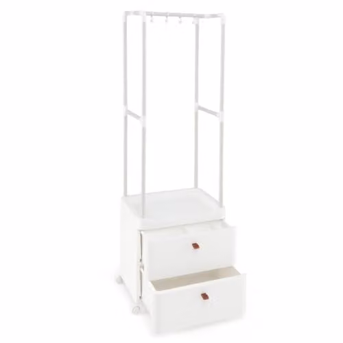 Helloshop26 Appendiabiti con asta e cassetti 52 x 40 x 161 cm facile mobilità stile moderno in metallo bianco 20_0018986