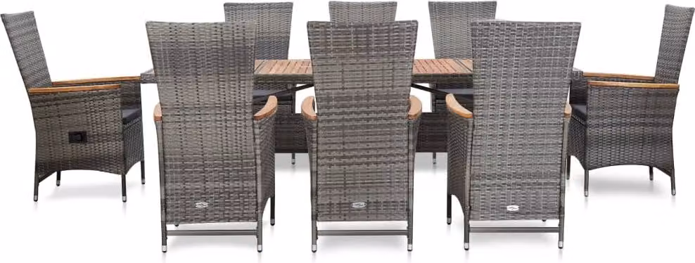 vidaXL set da pranzo da giardino 9 pezzi con cuscini in poly rattan grigio