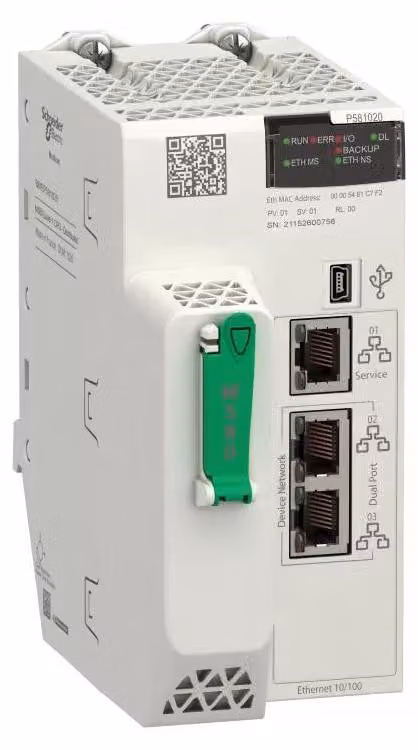 Modulo CPU Schneider Electric Modicon M580, 1020 DIO di livello 1, 4 MB, 61 dispositivi Ethernet, 4 rack I/O locali (1024 digitali, 256 analogici), versione rinforzata BMEP581020H