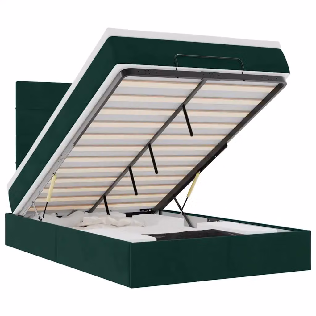 Letto con contenitore a sollevamento vidaXL in velluto verde e bianco L: 120 cm, P: 200 cm, H: 193 cm – 2