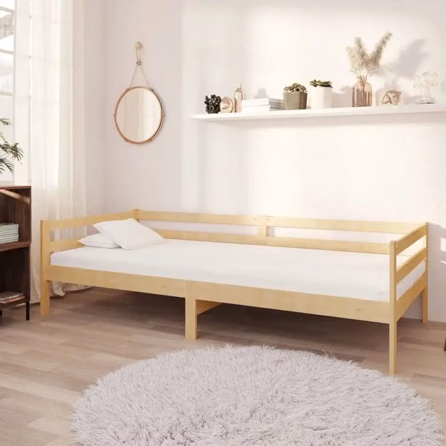 Divano Letto con Materasso in Legno Massello di Pino Bianco vidaXL L/P/H: 204 x 90 x 57 cm