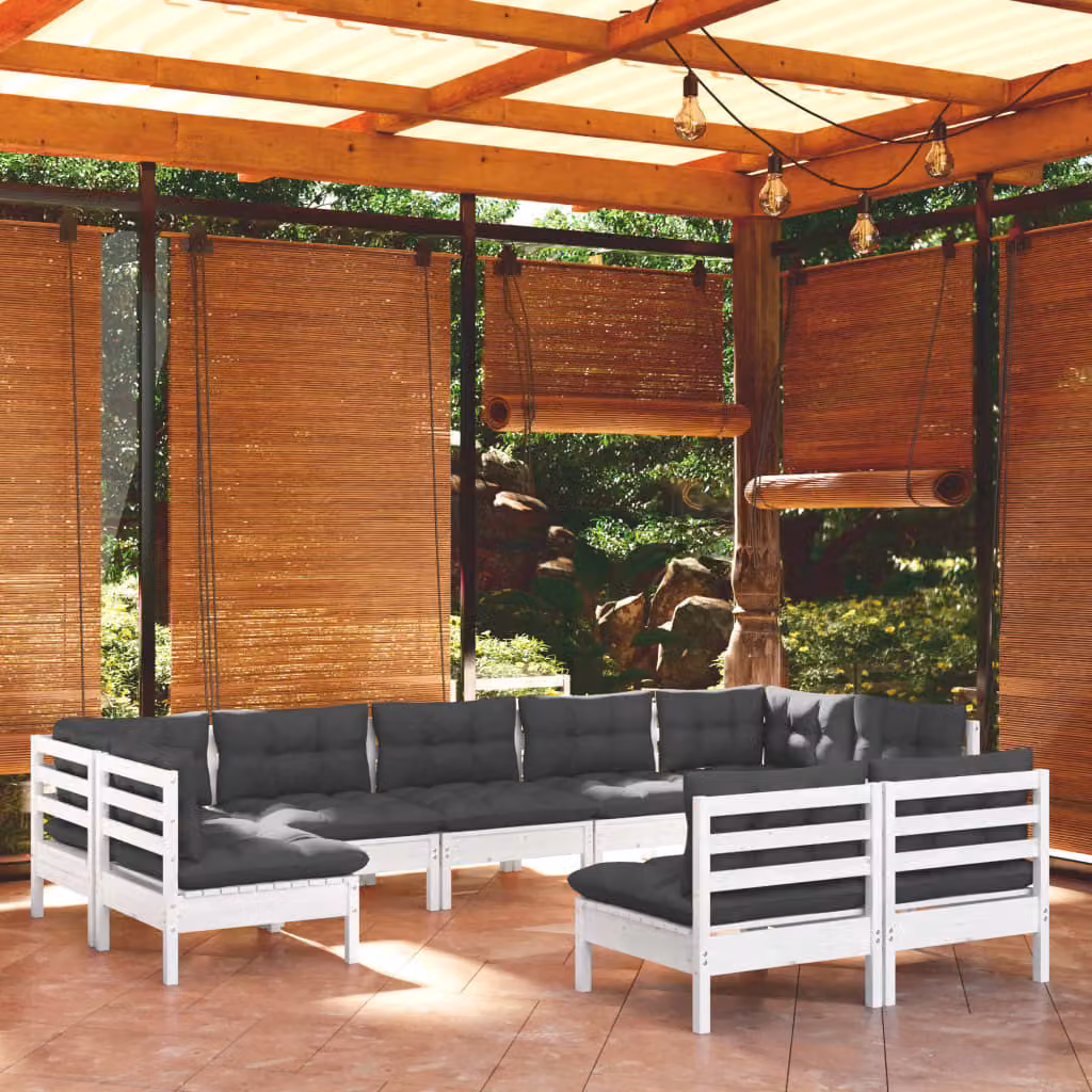 Maison Exclusive - Set Divani da Giardino 9 pz con Cuscini BiancLegno di Pino