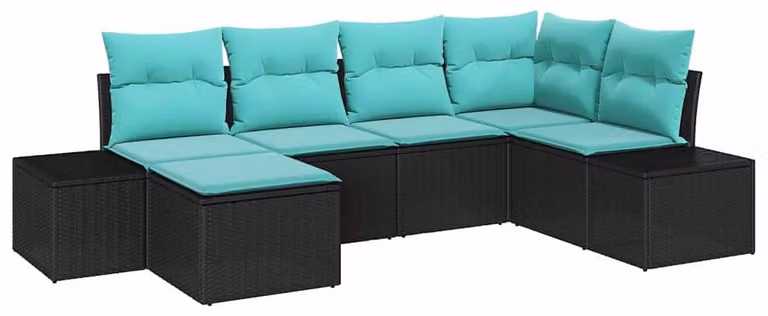 Set da giardino composto da 6 pezzi, colore nero, realizzato in rattan sintetico