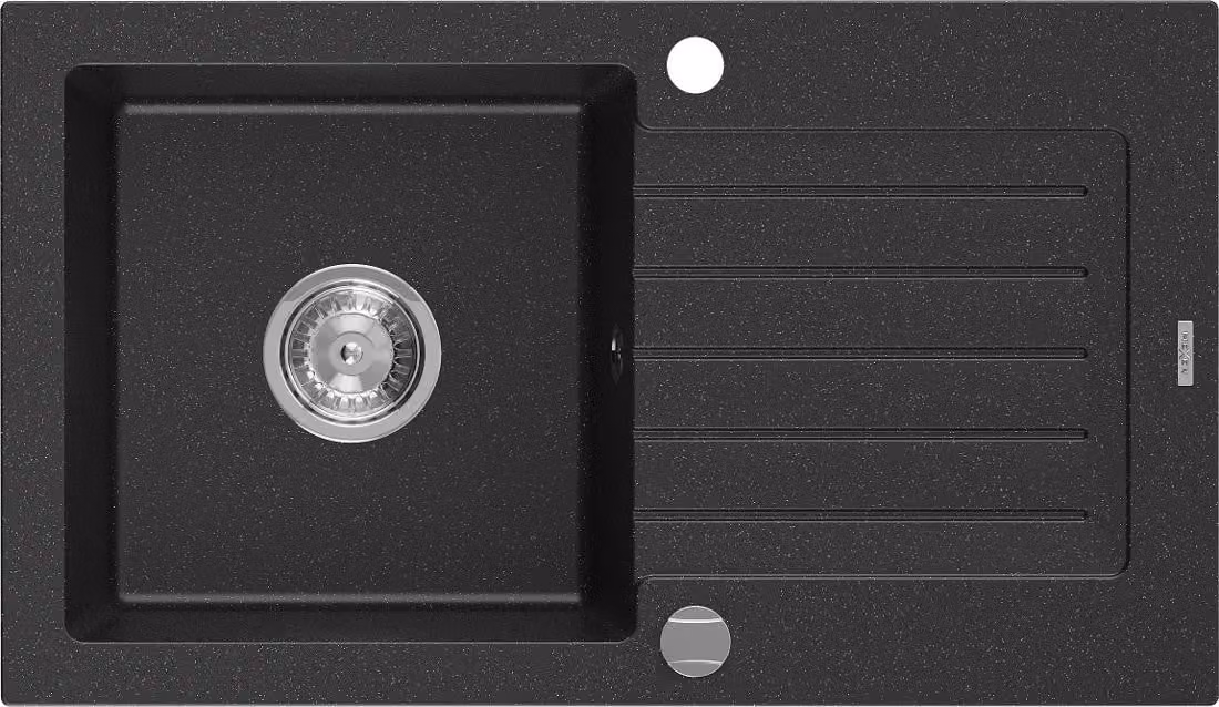 Mexen Pablo lavello in granito a 1 vasca con sgocciolatoio 752 x 436 mm, nero/argento metallizzato, sifone cromato