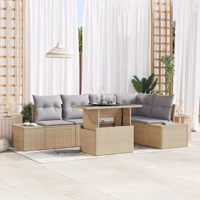 Set Divano da Giardino 6 pz Beige polyrattan 3357923