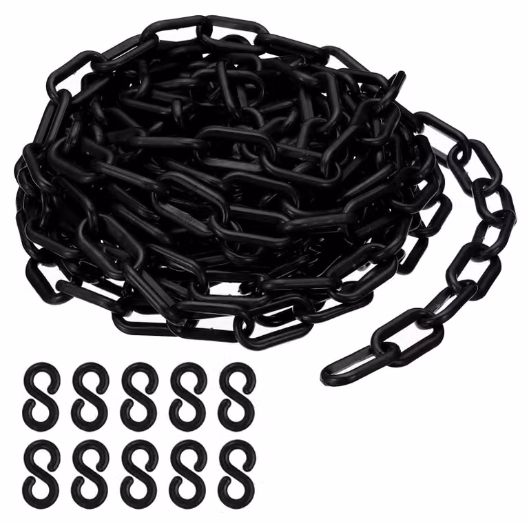 Catena in plastica da 6 mm, lunghezza 6 metri, colore nero, utilizzata come barriera di sicurezza per la gestione del flusso di persone