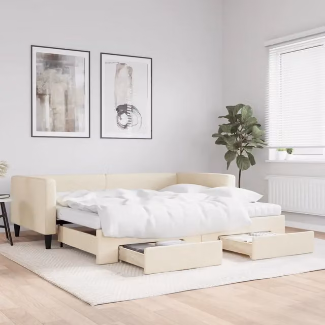 Divano Letto Estraibile vidaXL in Tessuto Beige con Cassetto per Soggiorno e Camera da Letto L/P/H: 223 x 100 x 68 cm