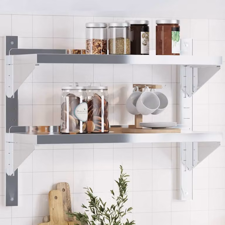 vidaXL Mensola a Muro con 2 Ripiani in Metallo Argento, Design Moderno L: 75 cm, P: 23,5 cm, H: 60 cm