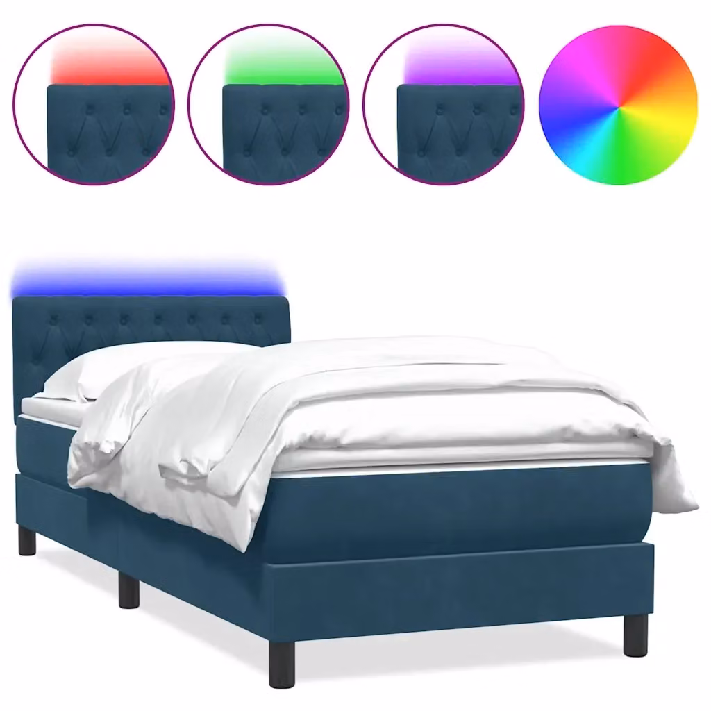 Letto a Molle con Materasso vidaXL in Velluto Blu con Illuminazione LED e Porte USB L/P/H: 80 x 223 x 88 cm – 2