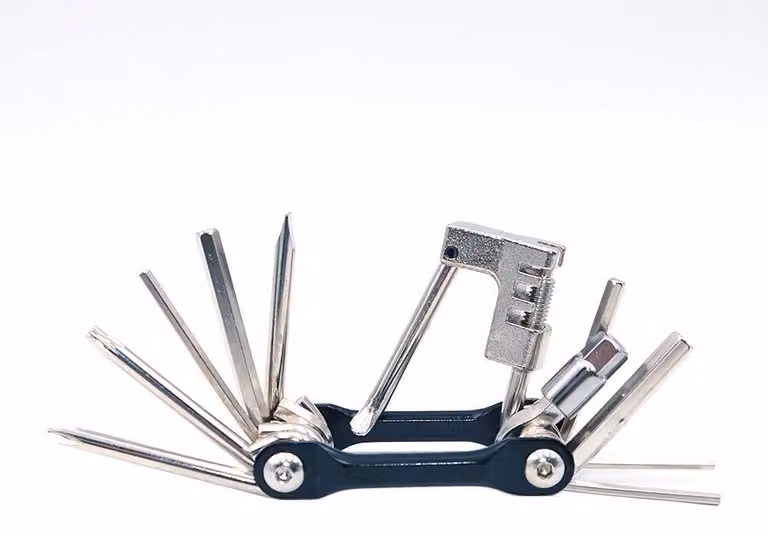 Kit di riparazione per biciclette 16 in 1 - Utensile multifunzione pieghevole - Combinazione multifunzionale - Chiave per dadi delle ruote - Acciaio al carbonio di alta qualità - Portatile - Utensile multifunzione per biciclette