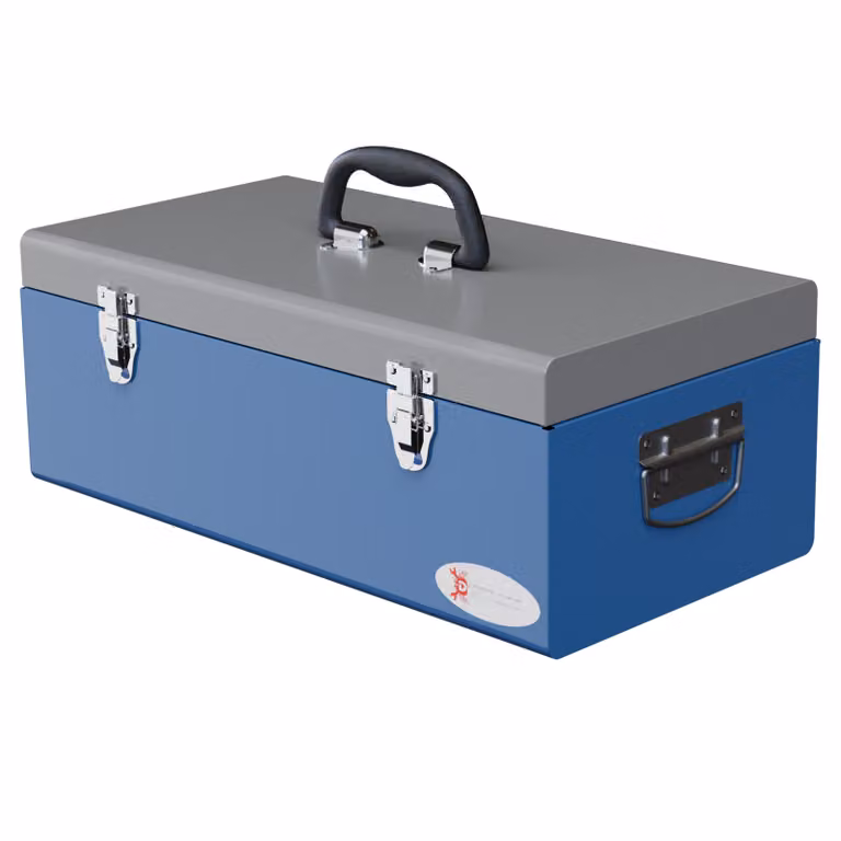 DURHAND: Cassetta portatile per utensili in metallo, con 3 maniglie, 2 serrature, dimensioni 50 cm (lunghezza) x 26 cm (larghezza) x 18,5 cm (altezza), colore blu