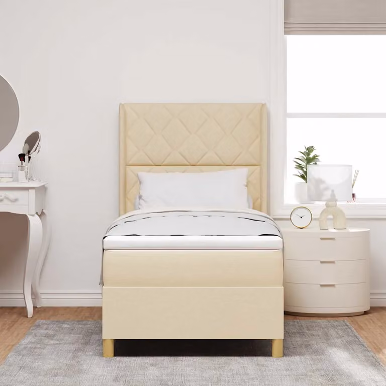 Letto a molle con testiera vidaXL in tessuto beige e oro, L/P: 90 x 200 cm