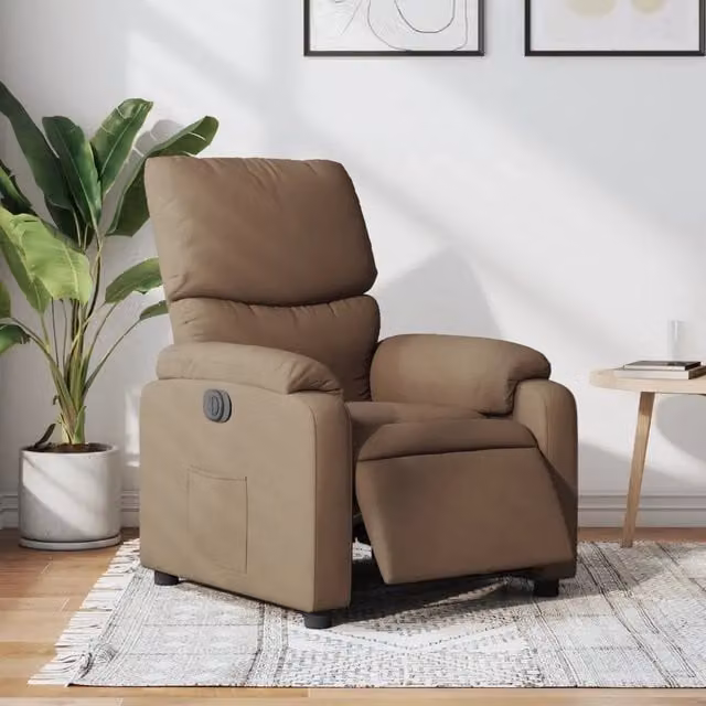 Poltrona elettrica reclinabile relax vidaXL in tessuto marrone con braccioli e funzione auto-return per soggiorno