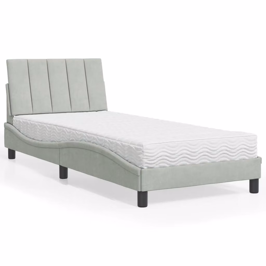 Letto con Materasso Hanko vidaXL in Velluto Grigio Chiaro L/P/H: 90 x 190 cm
