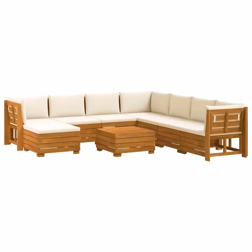 Set di 9 divani da esterno vidaXL in legno di acacia massello marrone con cuscini beige e resistenti ai raggi UV – 2