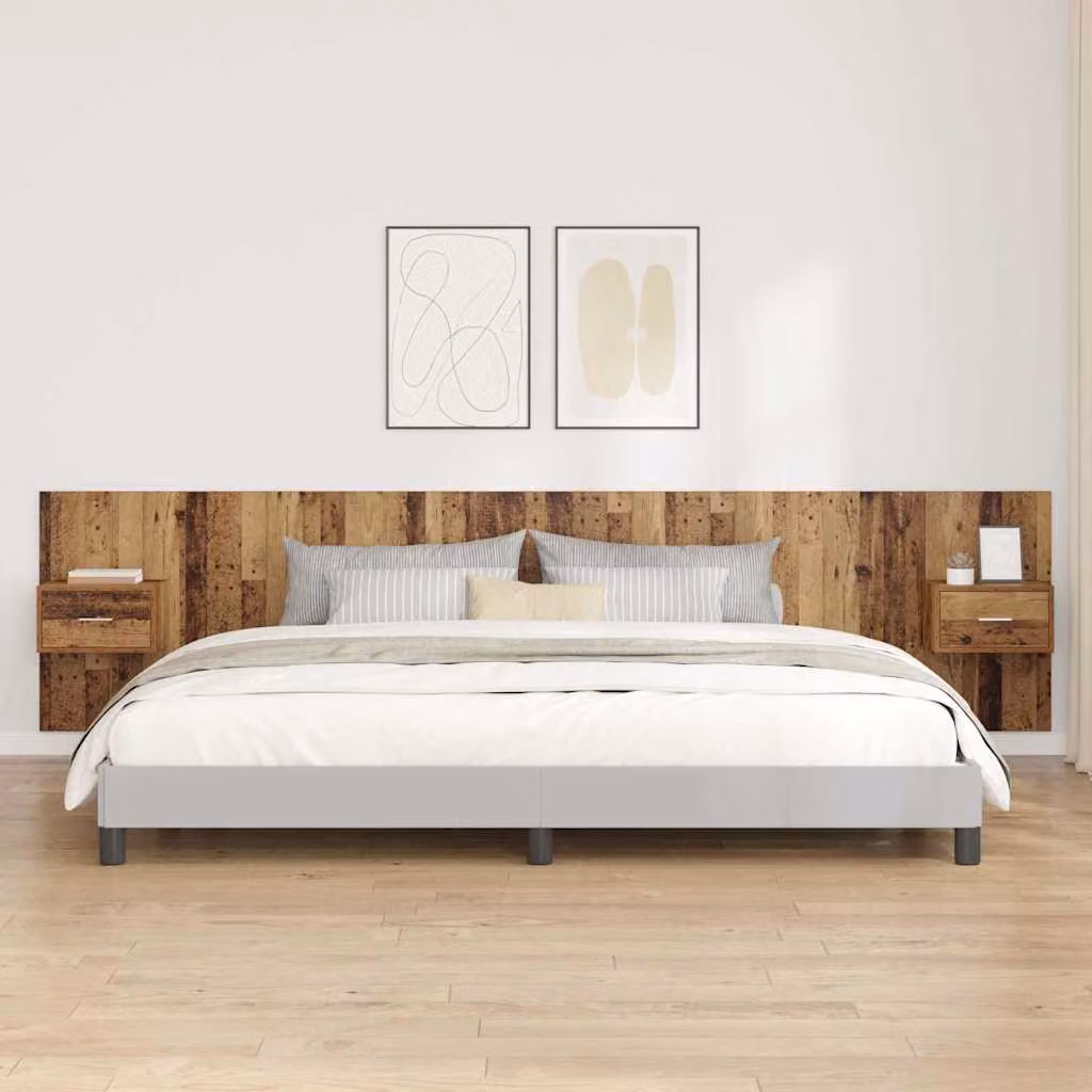 Set di 3 pezzi Testata con Comodini e Mensole vidaXL in Legno Ingegnerizzato e Metallo, Colore Marrone, Stile Moderno