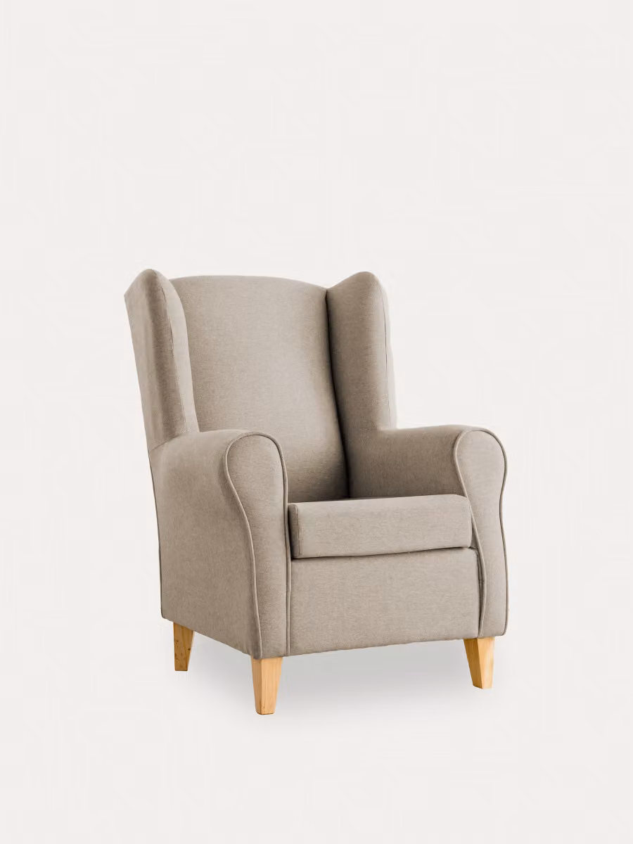 Poltrona imbottita Dan Kenay Home color beige con struttura in legno e braccioli per il tuo living o camera da letto – 2