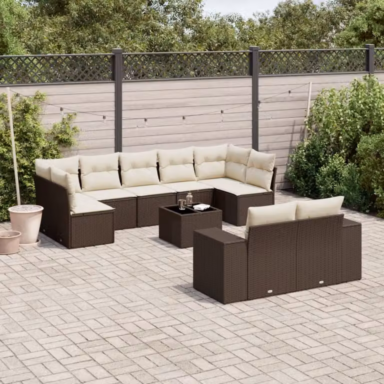 Maison Exclusive - Set Divani da Giardino 10pz con Cuscini in Polyrattan Marrone