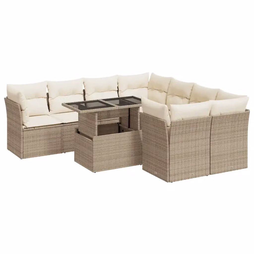 Set Divano da Giardino a L con Tavolino vidaXL, 9 Pezzi con Cuscini Beige e Struttura in Metallo e Polyrattan – 2