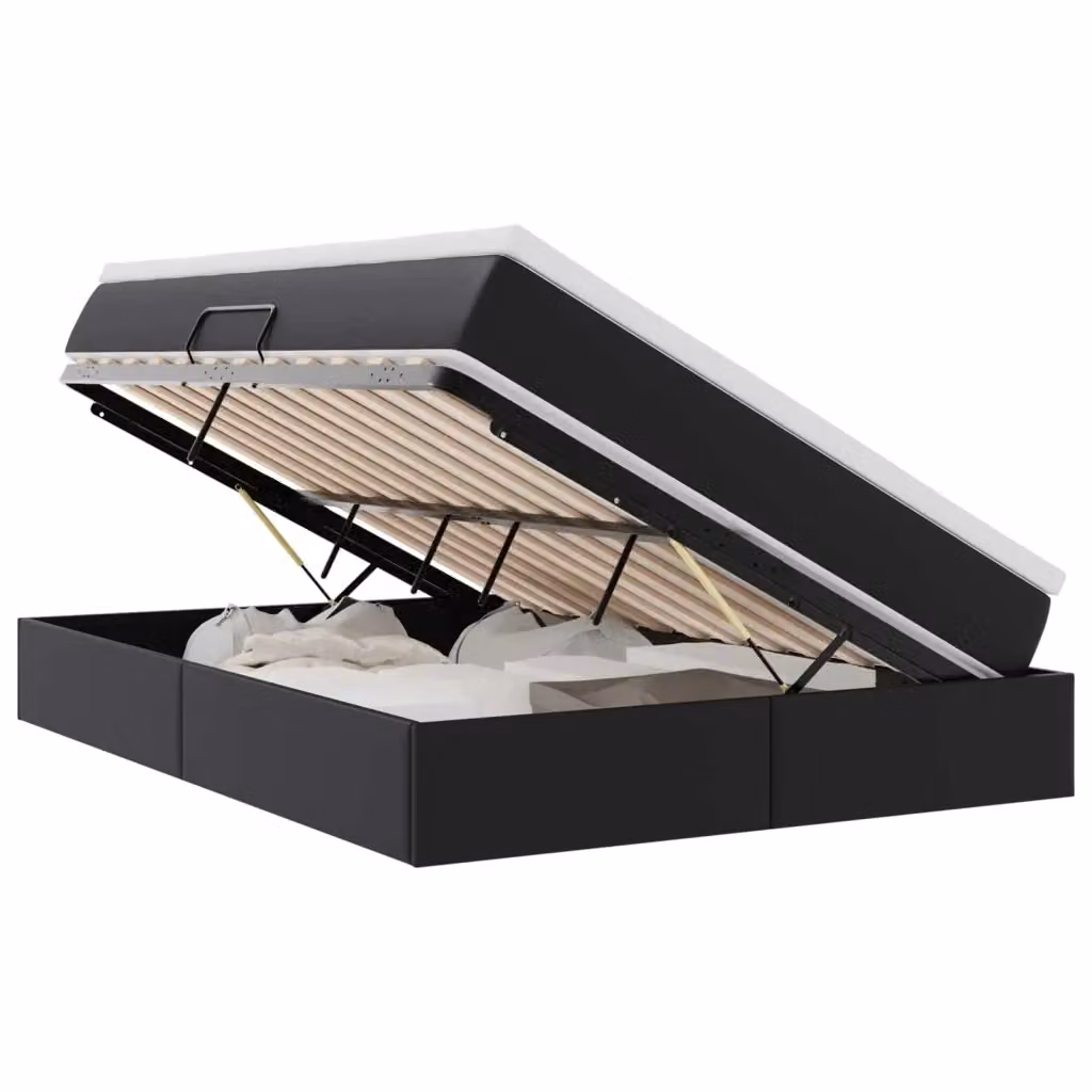 Letto con contenitore e materasso ibrido vidaXL in ecopelle nera L/P/H: 140 x 200 x 48,5 cm – 2