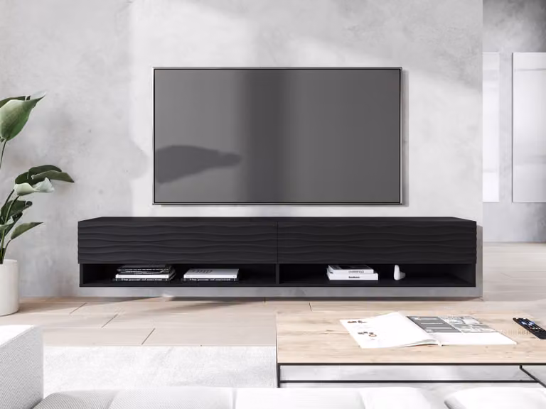 Tavolino per TV CALIBURI 180 - nero grafite / motivo a onde