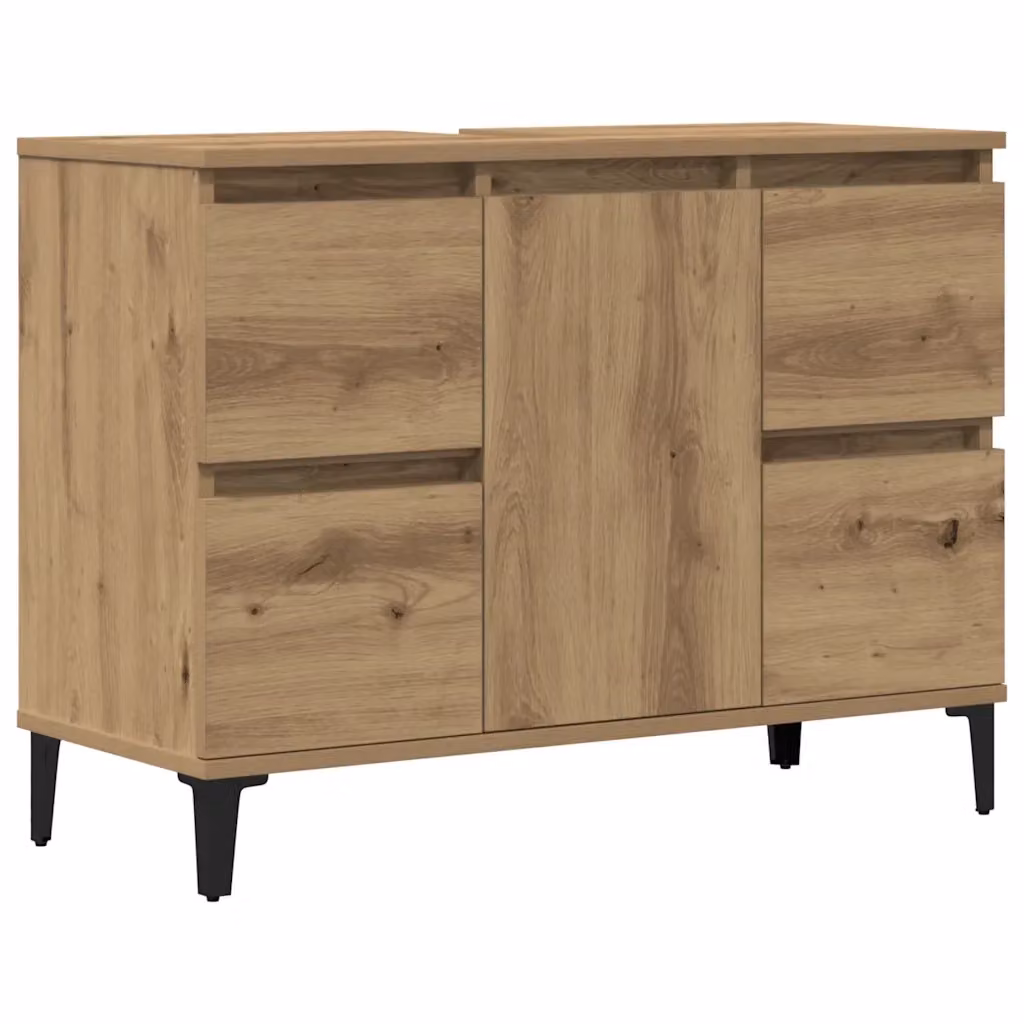 Mobile Lavabo vidaXL in Rovere Artigianale Marrone con Ante e Cassetti, L: 80 cm, P: 33 cm, H: 60 cm – 2