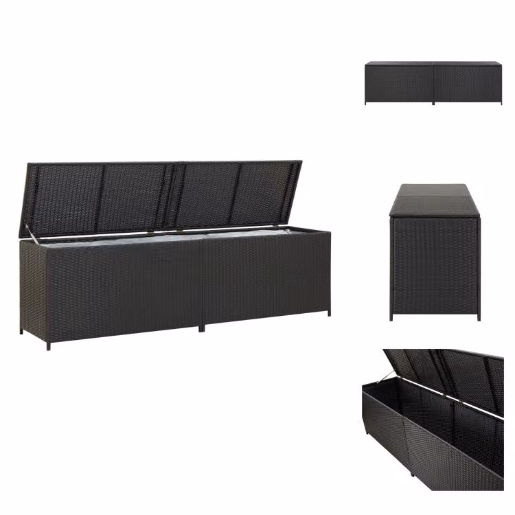 vidaXL Cassetta da giardino in poly rattan 200x50x60 cm nero - Cassette da giardino