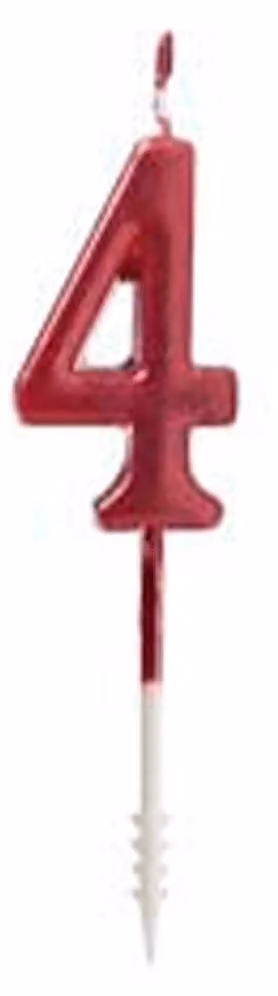 Candela decorativa "Bougie N°4" rossa, brillante, per feste di compleanno - Ibili