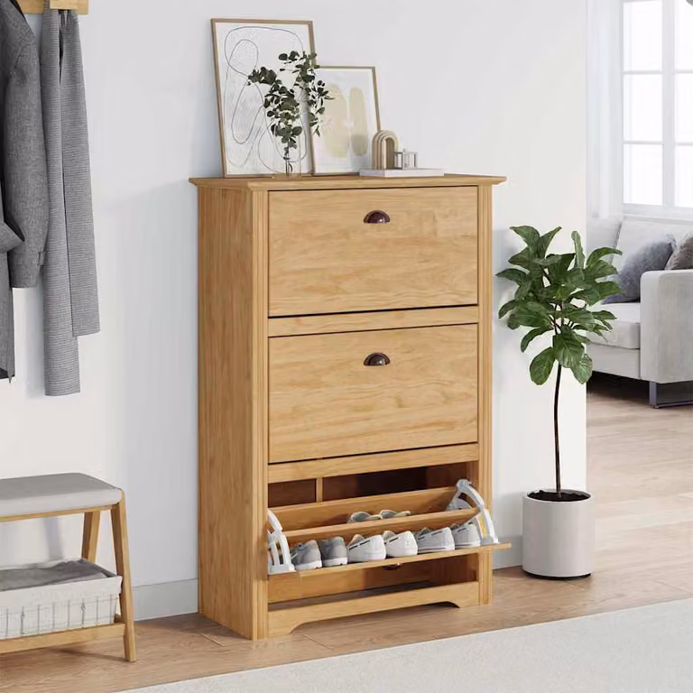 Scarpiera moderna vidaXL BODO con scomparti basculanti, marrone e nera, L: 80 cm, P: 35 cm, H: 118 cm