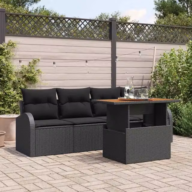 Set Divano da Giardino 5 pz Nero Poly Rattan 3358256