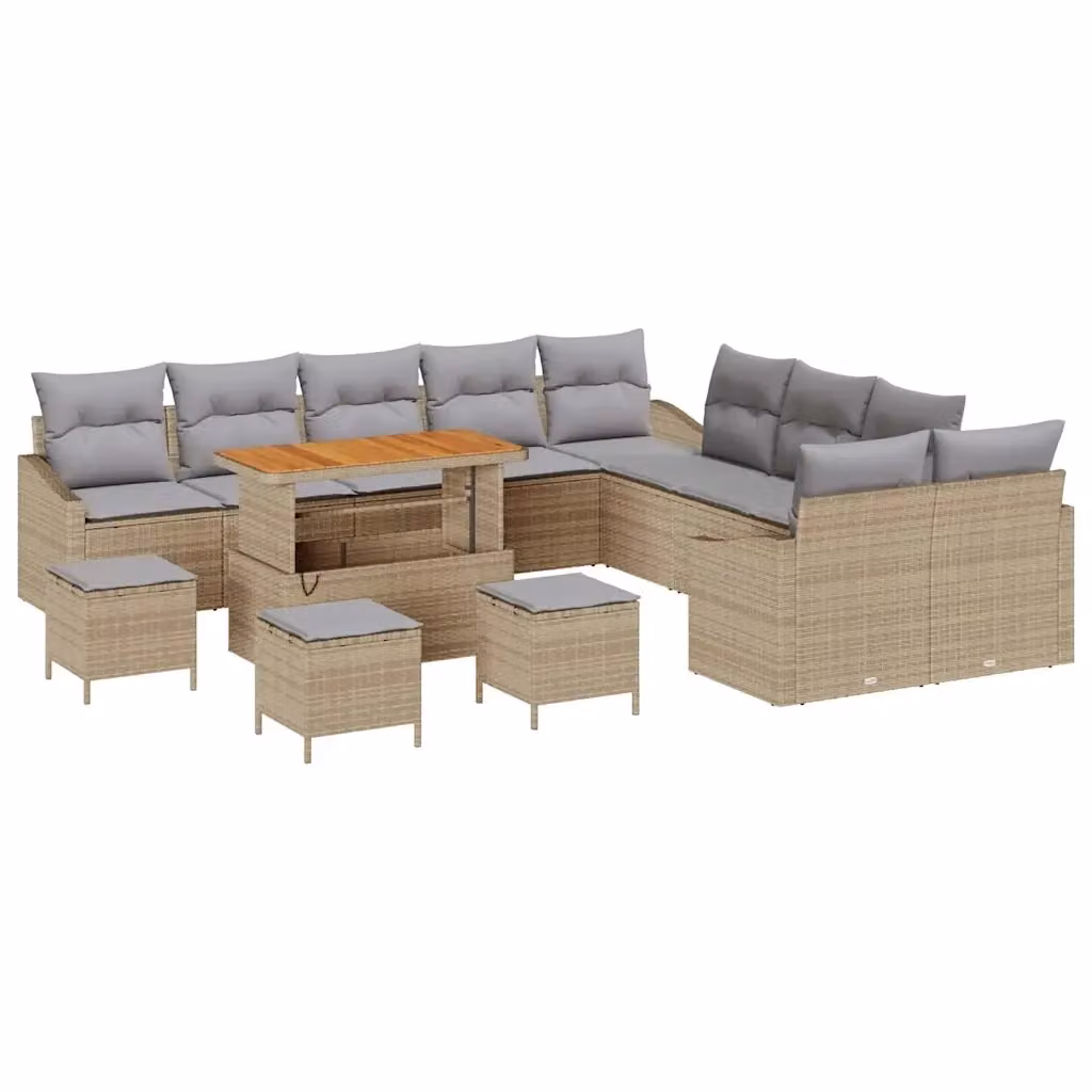 Set da giardino moderno vidaXL composto da divano a 3 posti, angolo, pouf e tavolino con cuscini beige e struttura in metallo e rattan – 2