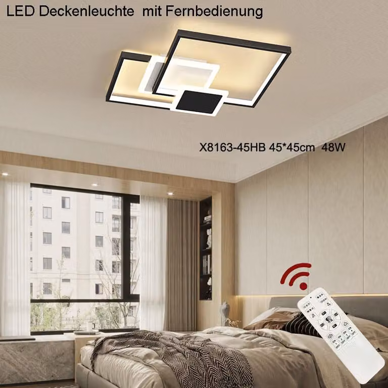 Eurotondisplay plafoniera LED X8163-45cm 48w con telecomando luce colore/luminosità regolabile dimmerabile struttura in metallo laccato nero camera da letto soggiorno plafoniera