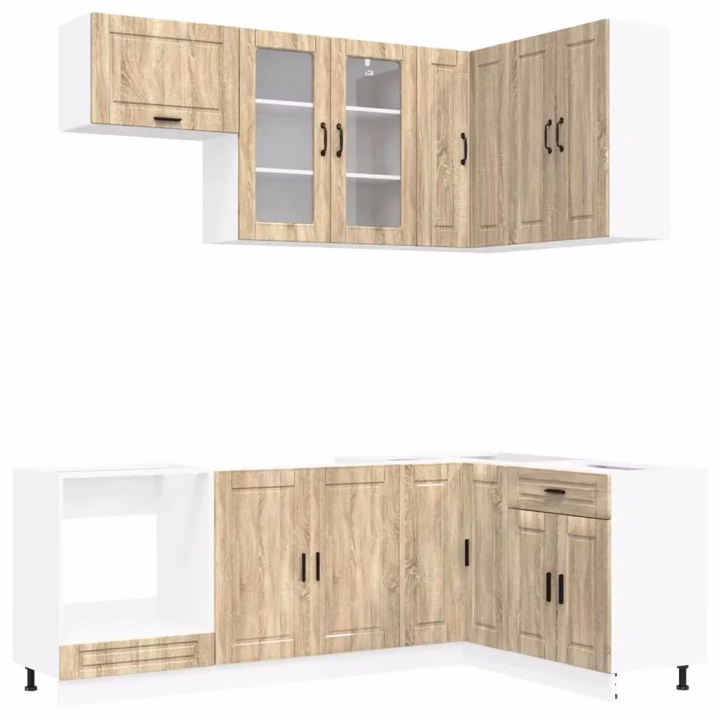 Unità cucina moderna vidaXL PORTO composta da 8 pezzi in legno color rovere con ante in vetro e finitura opaca marrone – 2