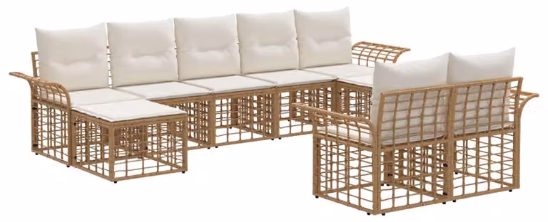 Set di divani da esterno 9 pcs Naturale e Bianco Crema