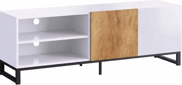 Mobile TV bianco con piano 140x35 cm e ripiani regolabili, per TV fino a 55"