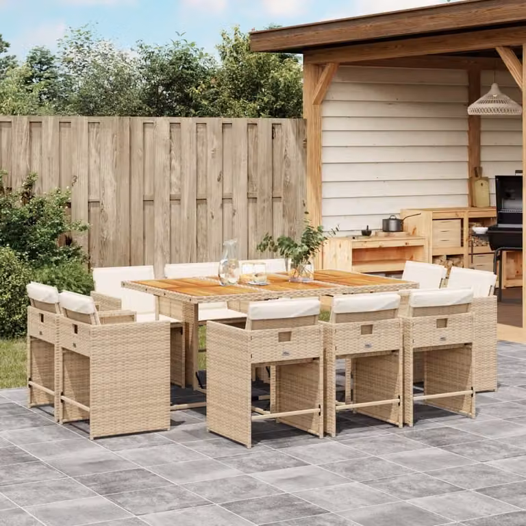 vidaXL Set da Pranzo da Giardino 11 pz in Polyrattan con Cuscini Beige e Legno di Acacia