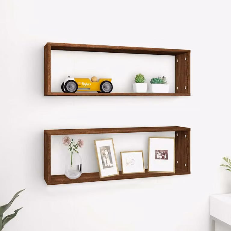 vidaXL Set di 2 Mensole a Cubo da Parete in Legno Multistrato Rovere Marrone L: 80 cm, P: 15 cm, H: 26,5 cm